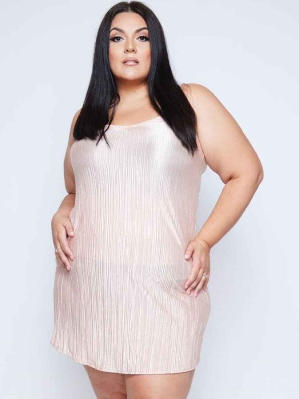Plus Size Plisse Pink Slip 4X